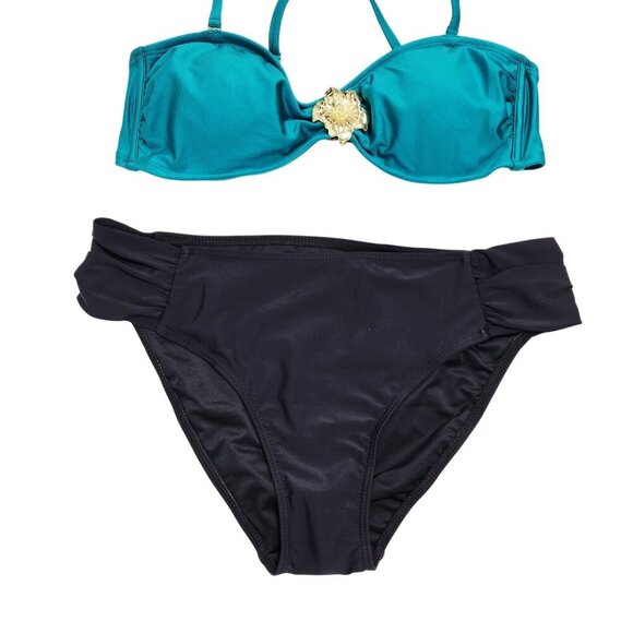 Teal Black Womens Wild Fable Bikini Set Gold Accent Size S Adjustable Straps - Picture 5 of 5